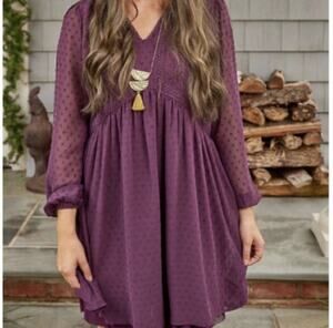 Matilda Jane Festive Fancy Dress Purple Swiss Dot Long Sleeve Size Medium Womens